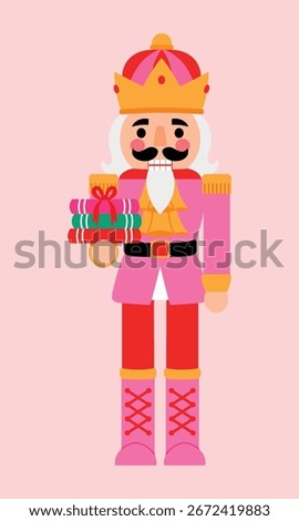 Pink Festive Solder Nutcracker Toy with Book Gift, Christmas Toy Character for Celebrate, Greeting Toy Figurine illustration