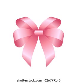Pink festive tied bow made from ribbon, isolated on white Background