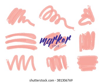 Pink figure marker, set pink background for the text. Selection marker. negligent doodle pink marker. Vector set sketched design elements for banner, scrapbook, craft, card, poster. 