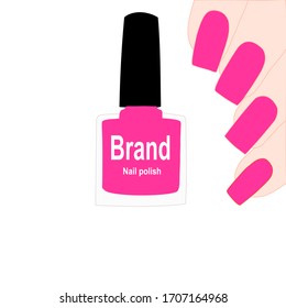 pink finger nails and nail polish bottle. spa and nail salonconcept. beauty, elegant. illustration vector.