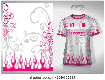 pink fire flower pattern design, illustration, textile background for sports t-shirt, football jersey shirt mockup for football club. consistent front view