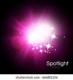 Pink Firework. Colorful Glamour Explosion. Shining Stars. Light Effect. Vector illustration