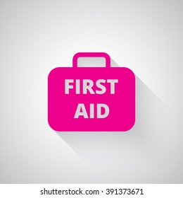 Pink First Aid Kit web icon on light grey background