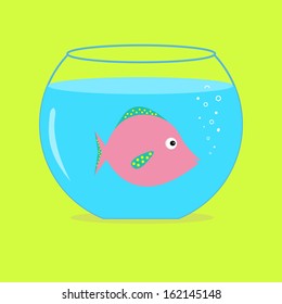 Pink fish in the aquarium. Card.  Vector illustration