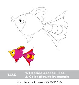 Pink fish to be traced. "Dot to dot" game. Connect dost, then color the picture by sample.

