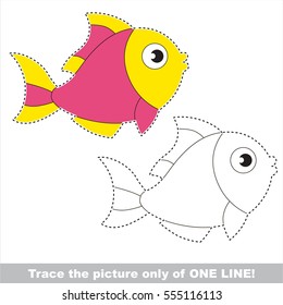 Pink Fish to be traced only of one line, the tracing educational game to preschool kids with easy game level, the colorful and colorless version.