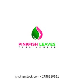 Pink fish design with a leaf logo template