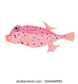 Pink fish flat illustration on white