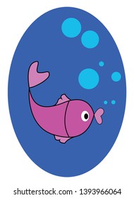 Pink fish illustration vector on white background 