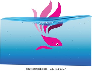 Pink fish on white background illustration. Cute clown fish cartoon.