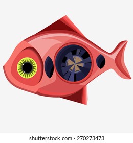 Pink fish in the steampunk style.