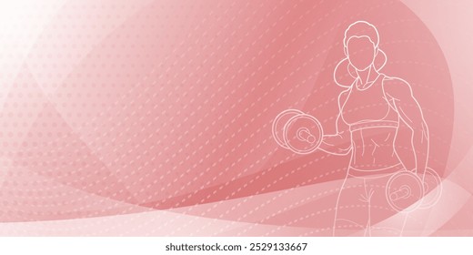 Pink fitness themed background. Stylized silhouette of a woman, holding what appears to be a dumbbell or weight, set against a gradient background with abstract shapes.