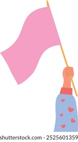 Pink flag in hand. Female power parade symbol isolated on white background