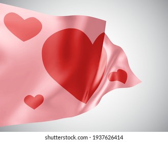 pink flag with heart for valentines day on a white background