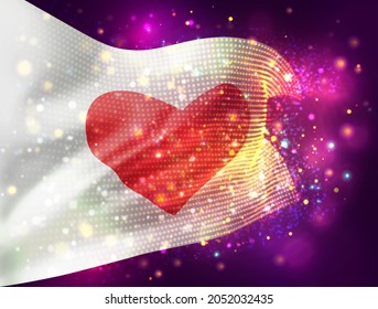 pink flag with a heart for Valentine's Day vector 3d flag on pink purple background with lighting and flares