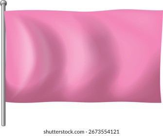 Bandeira rosa com sombreamento realista, gradientes suaves e polo metálico, isolado no fundo branco limpo