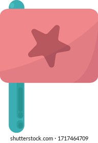 Pink flag with star in middle, illustration, vector on white background