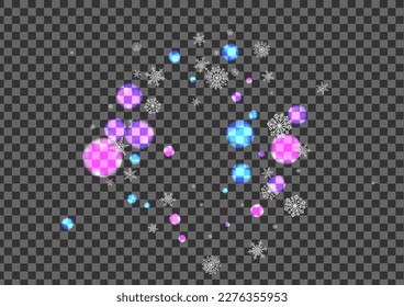Pink Flake Background Transparent Vector. Snow Cover Frame. Blue Shine. White Blur January. Happy Design.