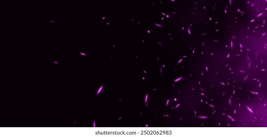 Pink flame with sparks, fire with flying cinder, abstract glowing embers, heat sparkles, bokeh fire texture. Vector illustration.