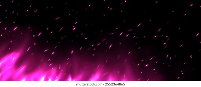 Chama rosa com faíscas, fogo com cinzas voadoras, brasas brilhantes abstratas, faíscas de calor.