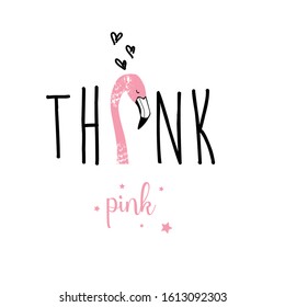 pink flamingo animal black text line girl tee illustration art vector