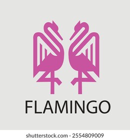 pink flamingo animal logo design and flat style