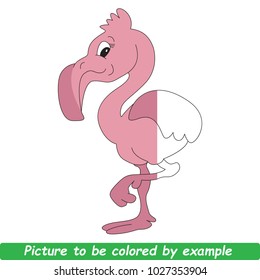 Pink Flamingo Beautiful To Be Half Colored for Example, The Coloring Book For Preschool Kids With Simple Educational Gaming Level.