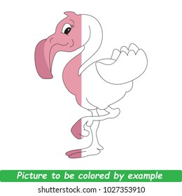 Pink Flamingo Beautiful To Be Half Colored for Example, The Coloring Book For Preschool Kids With Simple Educational Gaming Level.