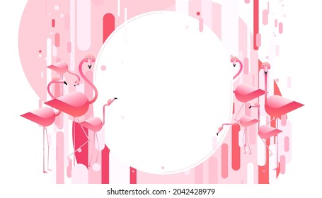 Pink flamingo bird with abstract background. Vector illustration of tropical birds