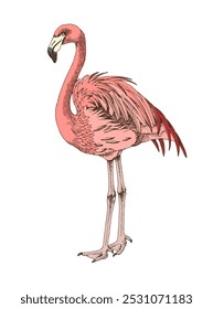 Pink flamingo bird hand drawn vector