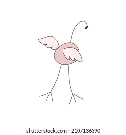 Pink flamingo bird, long neck, long legs