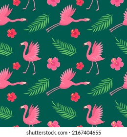 Pink flamingo bird pattern with tropical leaves