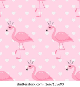 Pink flamingo bird seamless pattern on pink background vector illustration. 