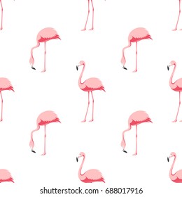 Pink flamingo bird seamless pattern. Design elements for fabric and decor. Vector vintage illustration.