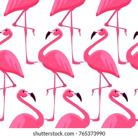 Pink Flamingo Bird Seamless Pattern. Vector Texture. 