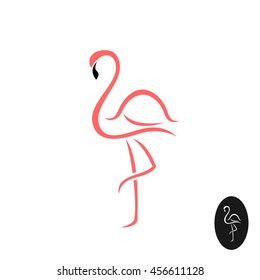 Pink flamingo bird standing on a foot silhouette. Elegant stroke lines style.