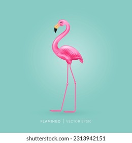 Diseño de vectores de aves Flamingo rosa aislado en fondo verde claro pastel 