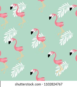 Pink flamingo bird  vector seamless pattern