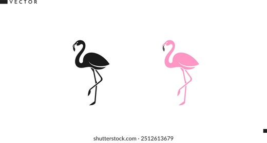 Pink flamingo and black flamingo icon. Beautiful bird vector. Isolated birds on white background. Wild animal sign