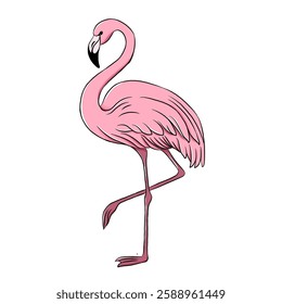 Pink flamingo cartoon, vector illustration, flamingo icon isolated on white background.