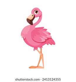 Pink Flamingo Character with Long Neck and Legs Vector Illustration