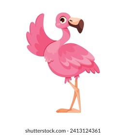 Pink Flamingo Character with Long Neck and Legs Waving Wing Vector Illustration