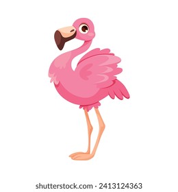 Pink Flamingo Character with Long Neck and Legs Vector Illustration