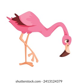 Pink Flamingo Character with Long Neck and Legs Bending Vector Illustration