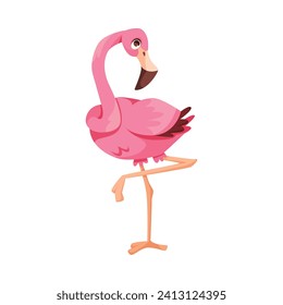 Pink Flamingo Character with Long Neck and Legs Vector Illustration