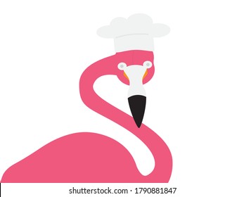 Pink Flamingo with chef hat on White background