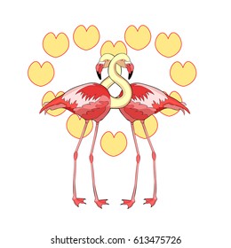 Pink flamingo couple  in full growth smiles Vector illustration