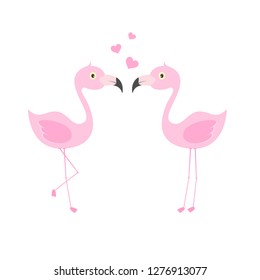 Pink flamingo couple in love. Exotic lovely birds. This is a vector illustration hand drawn available for for t-shirt prints and other uses. Greeting card.