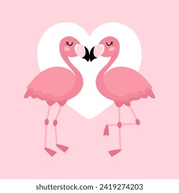Pink flamingo couple in love. Romantic illustration. Love day, wedding, Valentine's day card. 
