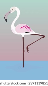 Pink flamingo. Cute and beautiful flat pink flamingo, summer design for print, kids drawing